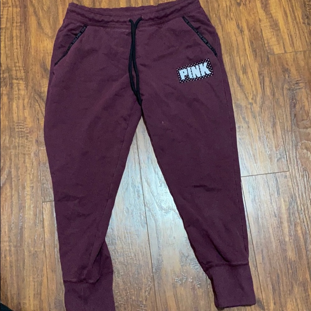 Pink joggers, burgundy/purple, reflective logo